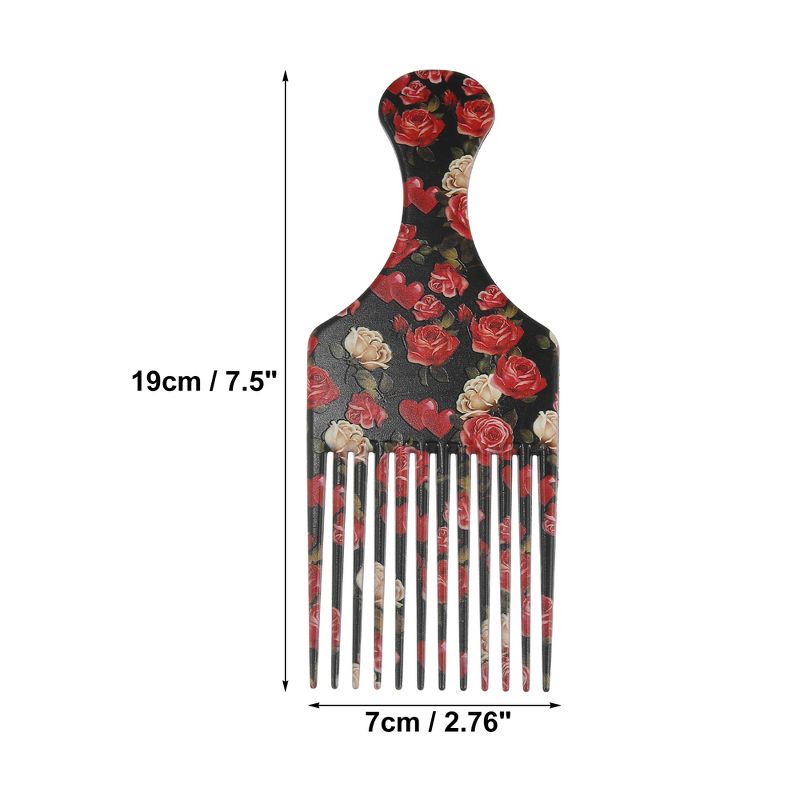 Unique Bargains Wide Tooth Afro Hair Pick Comb Hair Styling Tool for Men Plastic Flower Pattern Red Black 1 Pc, 3 of 6