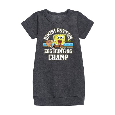 - SpongeBob SquarePants - Bikini Bottom Egg Hunting Champ Graphic Short Sleeve Fleece Dress