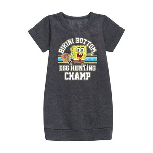 - SpongeBob SquarePants - Bikini Bottom Egg Hunting Champ Graphic Short Sleeve Fleece Dress - 1 of 4