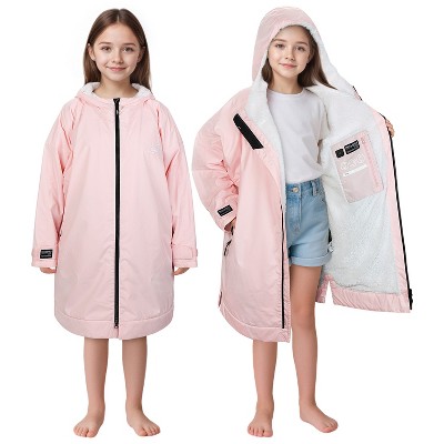 Catalonia Kids Waterproof & Windproof Swim Parka Jacket, Fleece-Lined Warm Hooded Coat for Boys & Girls, Lightweight Swim Robe