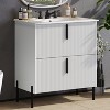 Vynxaria 30 Inch Bright White Fluted Bathroom Vanity with Ceramic Sink One Single Unit Solid Wood Cabinet Two Full Extension Soft Close Drawers - 3 of 4