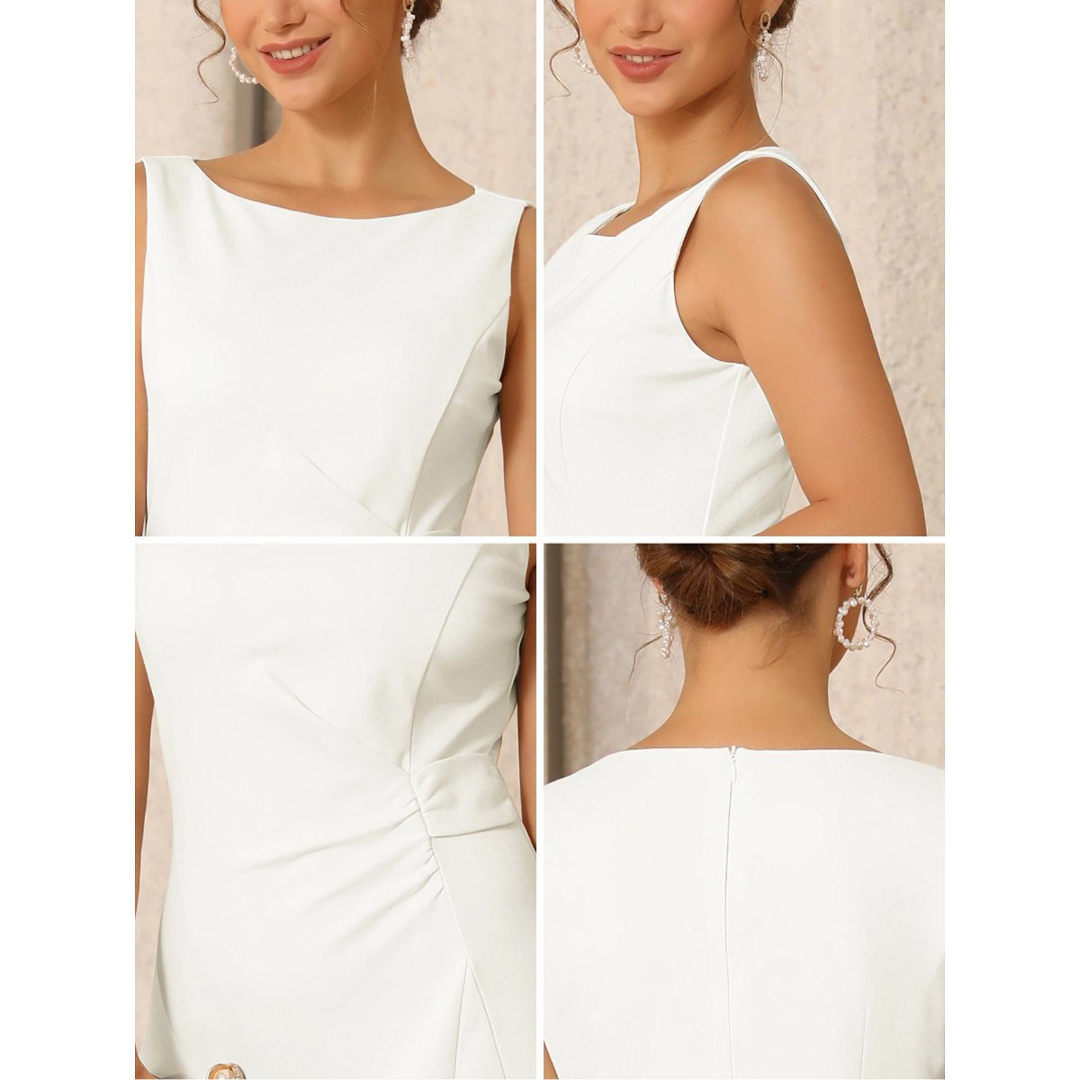Женские платья INSPIRE CHIC Women's Formal Sleeveless Ruched High Waist A-Line Work Dresses Medium White — фото 5
