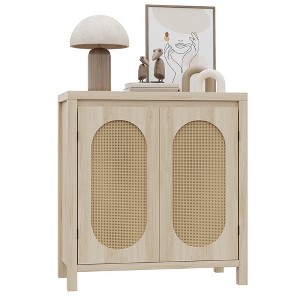 Wood Coffee Bar Cupboard Console Table with Doors and Shelves,2-Door Rattan Storage Cabinet for Hallway, Entry, Living Room - 1 of 4