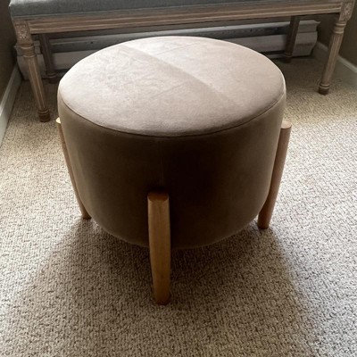 Elroy Round Velvet Ottoman With Wooden Legs - Threshold™ Designed With ...