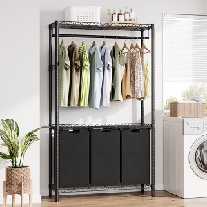 Laundry Sorter, 3 Bag Laundry Basket with Clothing Rack, 3×13 Gallon Sorting Hamper, with Adjustable Shelves for Laundry Bedroom Bathroom - 1 of 4