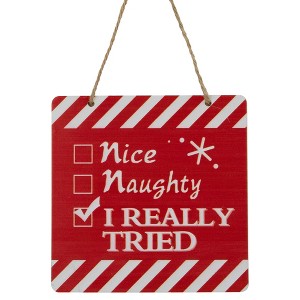 Northlight 6" Red and White Striped "I Really Tired" Hanging Square Christmas Ornament - 1 of 4