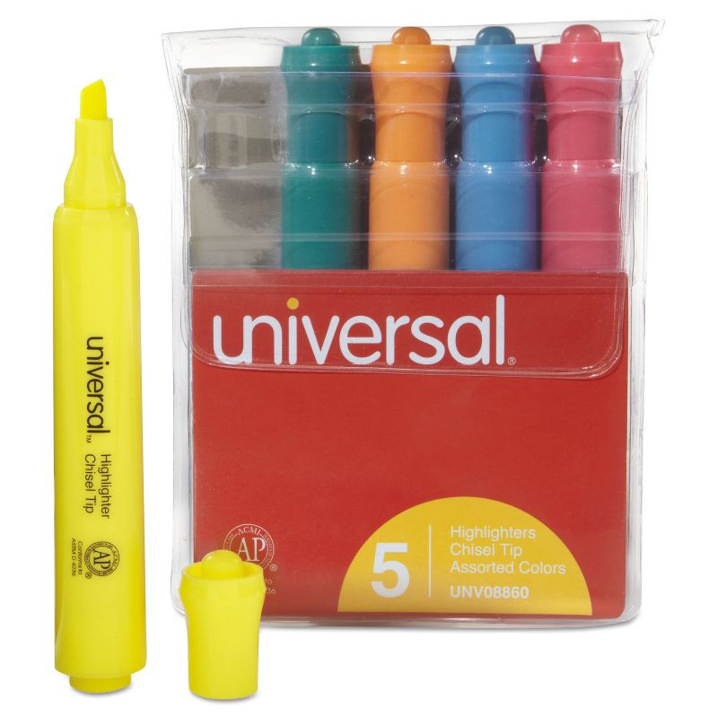 UNIVERSAL Desk Highlighter Chisel Tip Fluorescent Colors 5/Set 08860, 2 of 8
