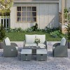 Outsunny 6-PCs Patio Furniture Sets Outdoor Wicker Sofa Set Rattan Recline Single Chair Conversation Set, Ottomans, Table Cushions, Gray - 3 of 4