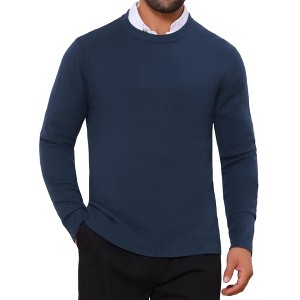 INSPIRE CHIC Men's Classic Solid Color Crew Neck Long Sleeve Soft Knit Pullover Sweater - 1 of 4