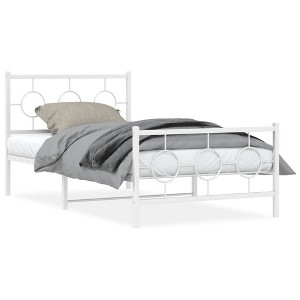 vidaXL White Metal Bed Frame - Single Bed, 39.4"x78.7" with Headboard/Footboard, Steel Construction, Industrial Design for Bedroom - 1 of 4