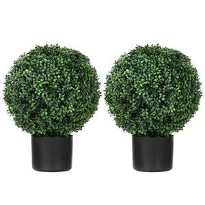 Syemin Artificial Plant Set of 2 Artificial Ball Boxwood Topiary Trees Indoor Outdoor Fake Plants for Office Living Room, Green, 15.7"*15.7"*20.5" - 1 of 4