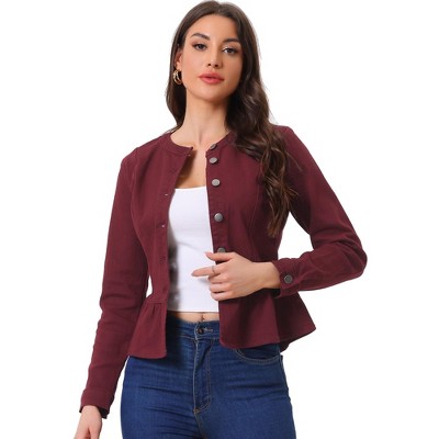 Veste Denim Femme Crop à Boutons - Manches Bouffantes, Col Rabattu, 85% Coton, Style Décontracté