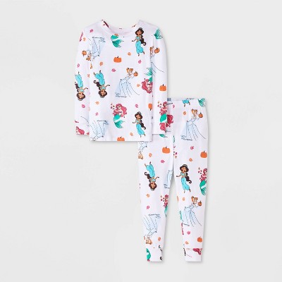 Toddler Girls' 2pc Disney Princess Long Sleeve Halloween Viscose Snug Fit Pajama Set - White 12M