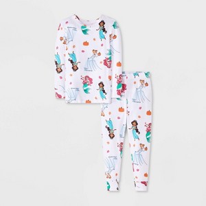 Toddler Girls' 2pc Disney Princess Long Sleeve Halloween Viscose Snug Fit Pajama Set - White - 1 of 4
