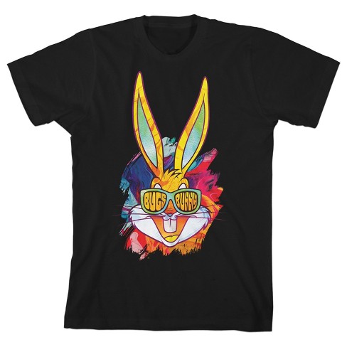 Youth Boys Looney Tunes Cartoon Bugs Bunny Colorful Art Black Graphic ...