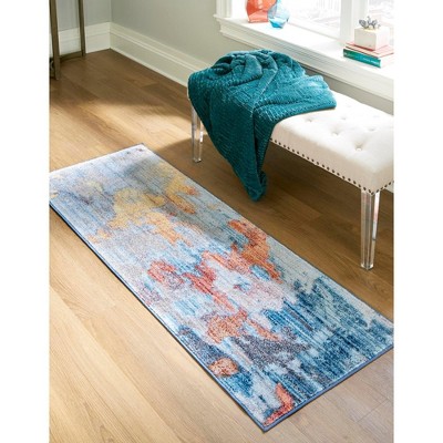 Multi-Color Abstract Easy Care Synthetic Runner Rug