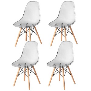 Fabulaxe Mid-Century Modern Style Dining Chair with Wooden Dowel Eiffel Legs, DSW Transparent Plastic Shell Accent Chair - 1 of 4