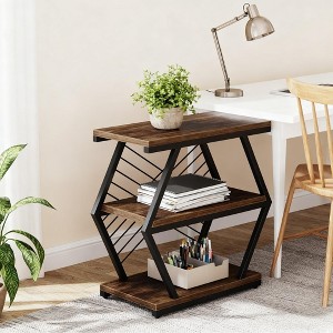 Gulches 25.5" Rectangular End Table, Industrial 3-Tier Storage Side Table - Wood and Geometric Metal Frame for Living Room Bedroom - 1 of 4