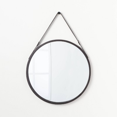 26" Wood Mirror with Pleather Strap Hanger Black - Threshold™ designed with Studio McGee