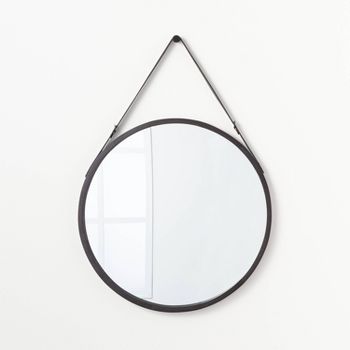Studio McGee Wood Mirror With Pleather Strap Hanger Threshold