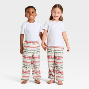 Toddler "Let it Snow" Fair Isle Microfleece Holiday Matching Family Pajama Pants - Wondershop™ Cream - 1 of 4