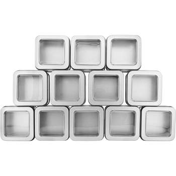 Cornucopia Brands Square Silver View Window Metal Tins, 12pk; 1/2 Cup Clear Top Gift Boxes