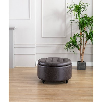 Large Round Tufted Storage Ottoman with Lift Off Lid - WOVENBYRD