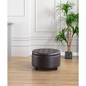 Large Round Tufted Storage Ottoman with Lift Off Lid - WOVENBYRD - 1 of 4