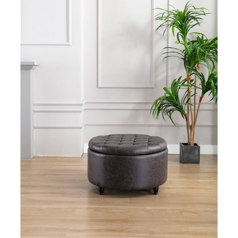 Large Round Tufted Storage Ottoman with Lift Off Lid - WOVENBYRD, 6 of 19