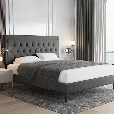 Allewie Button Tufted Platform Bed Frame/ Fabric Upholstered Bed Frame with Adjustable Headboard/ Wood Slat Support/Mattress Foundation