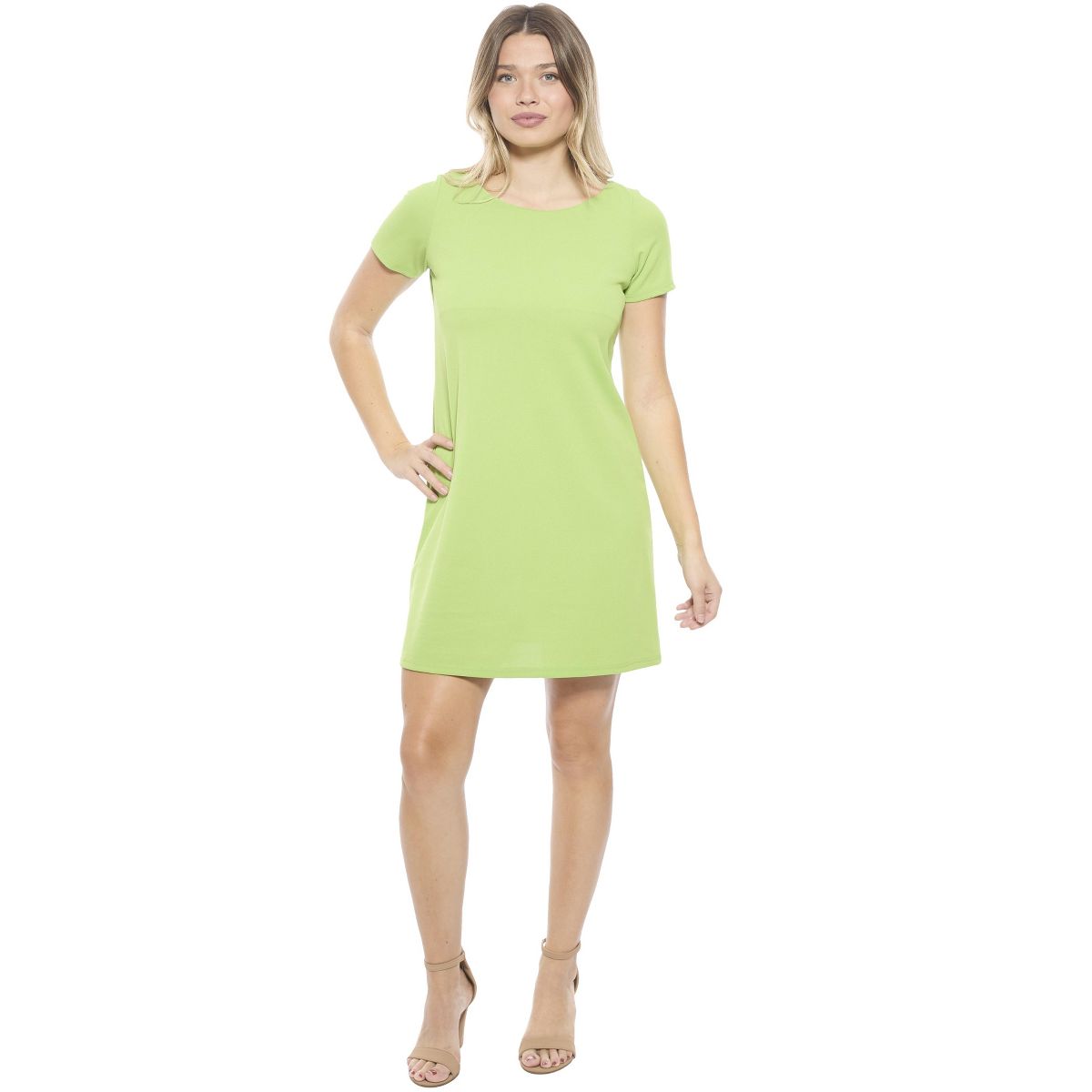 Womens Solid Short Sleeve Round Neck Mini Shift Dress - 24seven Comfort Apparel™ - thumbnail 6