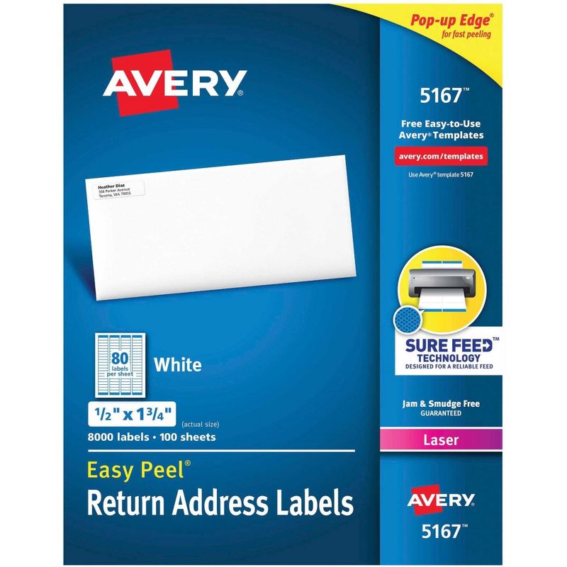 Avery Easy Peel Return Address Labels, Laser, 1/2 x 1-3/4 Inches, Pack of 8000, 1 of 5