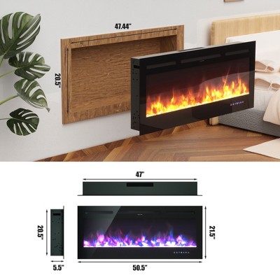 50" Black Wall Mounted Electric Fireplace with Remote Control