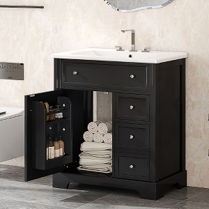 NicBex 30" Bathroom Cabinet with Ceramic Sink,Bathroom Vanity Cabinet with Door and Two Drawers,Solid Wood Storage Cabinet  with MDF Boards - 1 of 4