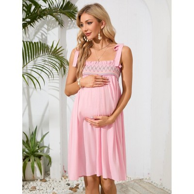 Women Maternity Dress Summer Cute Spaghetti Midi Dresses Sleeveless Adjustable Straps Dress for Photoshoot Baby Shower