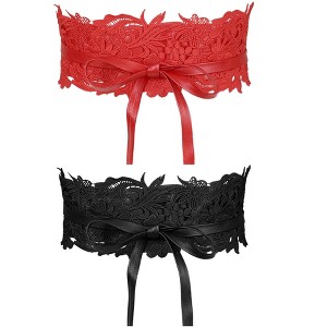 INSPIRE CHIC Women's Lace Wrap Around Corset Belts Bowknot 2 Pcs - 1 of 4