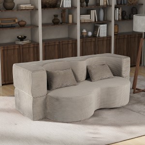 75'' Memory Foam Faux Fur 2-in-1 Foldable Boneless Sofa Bed with 2 Pillows - 1 of 4