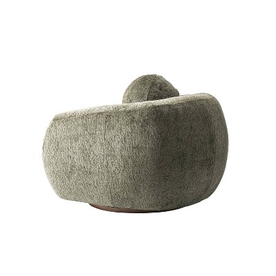 Olive Green Chenille Upholstered Accent Chair with Wood Base