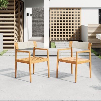 NicBex Farmhouse Outdoor Acacia Wood Dining Chairs Set of 2,Mid-Century Patio Chairs Accent Chairs for Dining Room,Courtyard,Yard