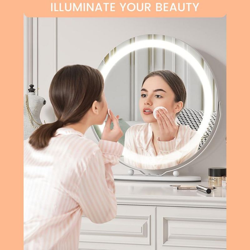19 inch Vanity Mirror with Lights Smart Touch Control 3 Colors Dimmable Vanity Mirror, 360°Rotation Lighted Makeup Mirror, 3 of 9