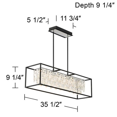 Black Metal and Crystal Rectangular Pendant Chandelier with Adjustable Height