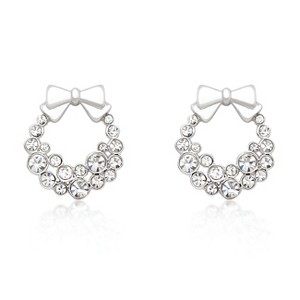 Slickblue Christmas Wreath Earrings – Clear Crystal, Silver-Tone, Holiday Jewelry for Women, Festive Party Accessory - 1 of 3