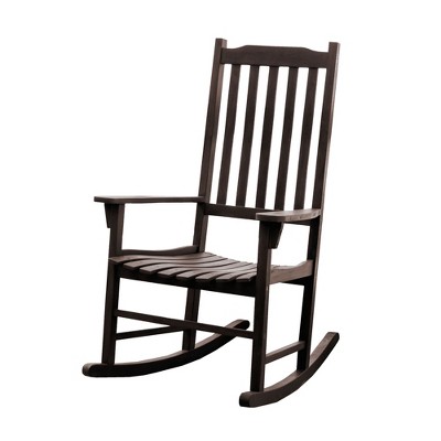Merry Products Traditional Acacia Hardwood Rocking Chair with Curved Seat and Wide Armrests for Outdoor or Indoor Use, Dark Stain