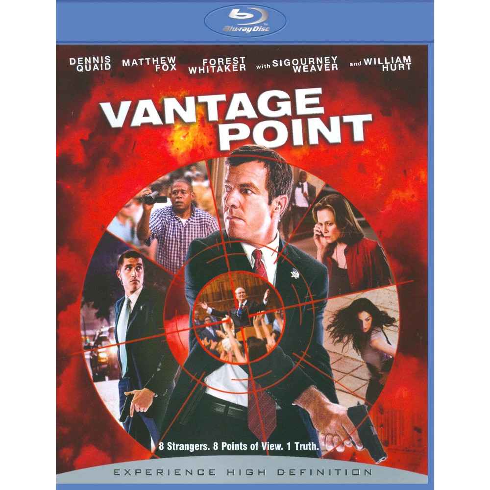 Vantage Point (Blu-ray), Movies Eight strangers with eight different points of view try to unlock the one truth behind an assassination attempt on the president of the United States. Thomas Barnes (Dennis Quaid) and Kent Taylor (Matthew Fox) are two Secret Service agents assigned to protect President Ashton (William Hurt) at a landmark summit on the global war on terror. When President Ashton is shot moments after his arrival in Spain, chaos ensues and disparate lives collide in the hunt for the assassin. In the crowd is Howard Lewis (Forest Whitaker), an American tourist who thinks he's captured the shooter on his camcorder while videotaping the event for his kids back home. Also there, relaying the historic event to millions of TV viewers across the globe, is American TV news producer Rex Brooks (Sigourney Weaver). As they and others reveal their stories, the pieces of the puzzle will fall into place -- and it will be apparent that shocking motivations lurk just beneath the surface.