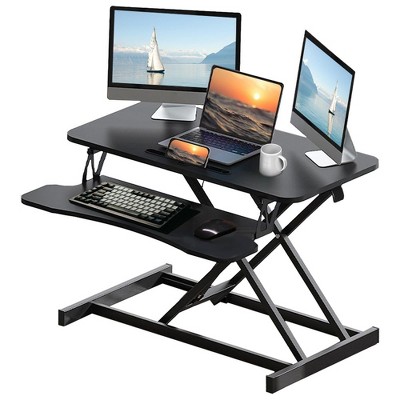 NicBex 32" Sit Stand Desk Converter Height Adjustable Riser with Dual Monitor & Laptop Stand, Wide Keyboard Tray