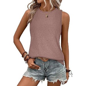 Zeagoo Tank Tops for Women Sleeveless Eyelet Shirts High Neck Cute Summer Top Loose - 1 of 4