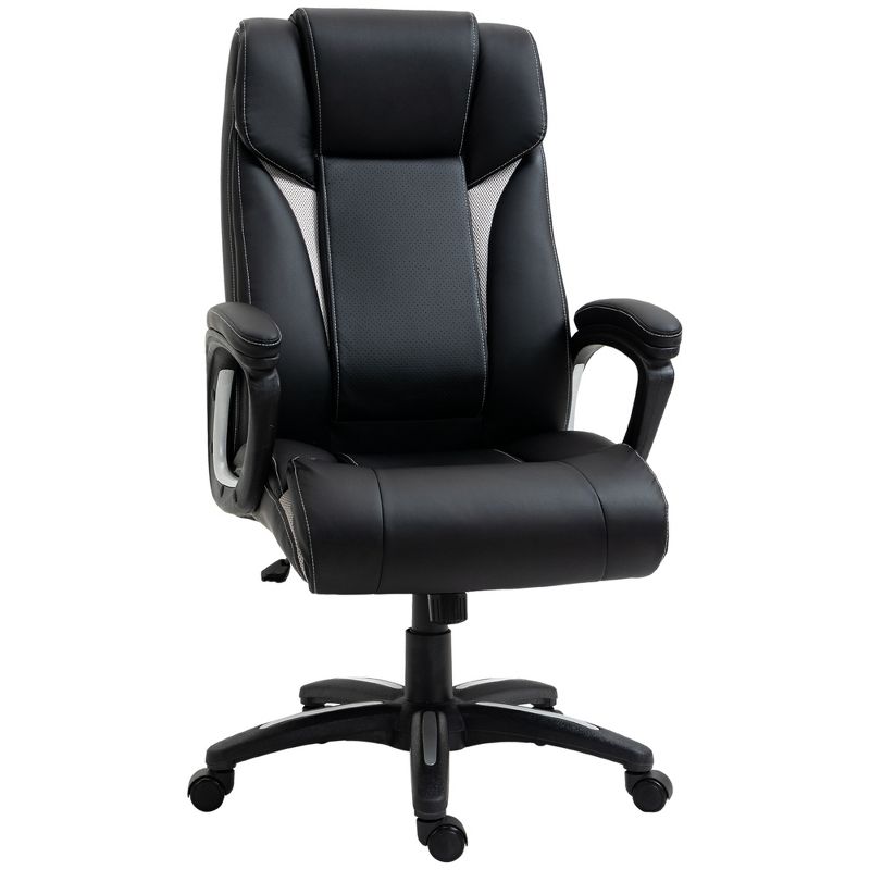 Vinsetto PU Leather Executive Office Chair with Padded Armrests, Adjustable Height Computer Desk Chair with Swivel Wheels, Rocking Feature, Black, 1 of 9
