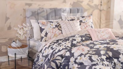 Blush Floral Cotton Reversible Full Comforter Set