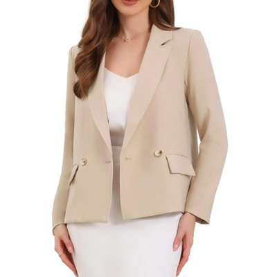 INSPIRE CHIC Women's Double Breasted Notched Lapel Long Sleeve Work Office Suit Jacket Blazer