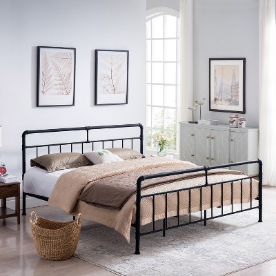 Flat Black King-Size Iron Bed Frame with Industrial Minimal Design
